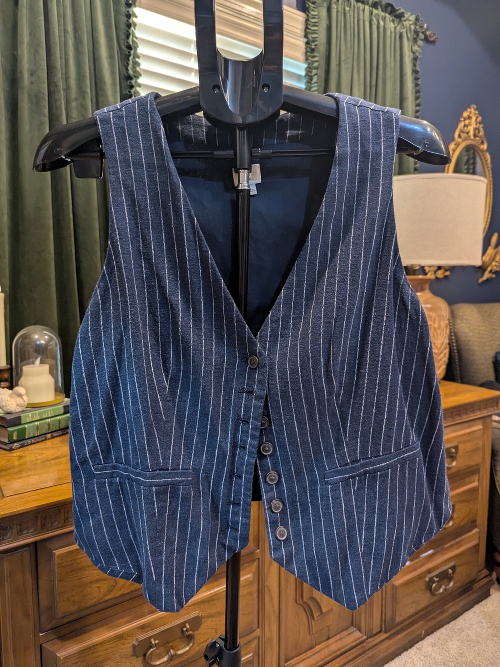 a new day Navy Pinstripe Button Front Vest